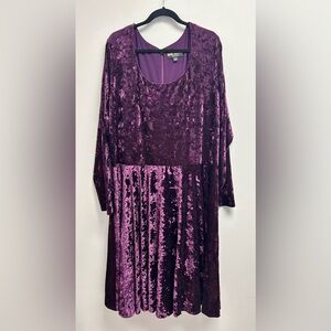 Marc Bouwer Deep Purple Velvet Plus Size Drop Waist Dress 3X 4X Whimsigoth Fairy